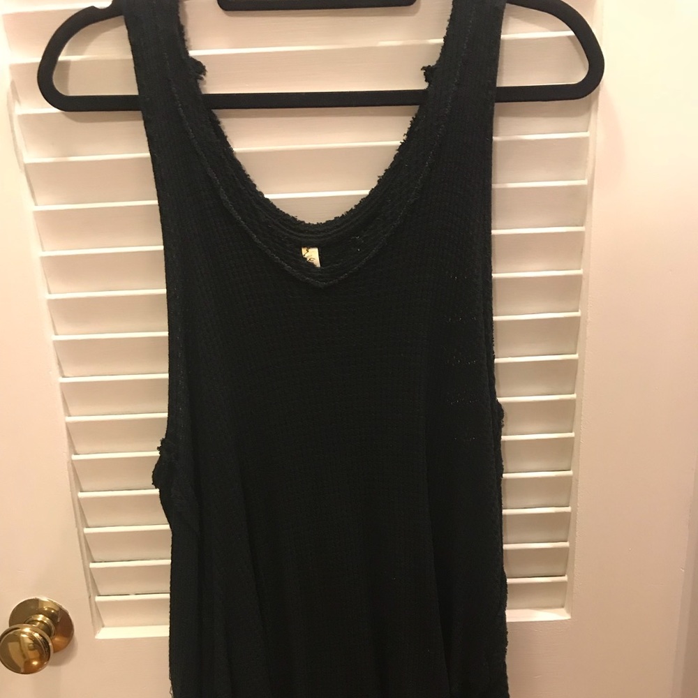 Waffle kint free people high low tank top